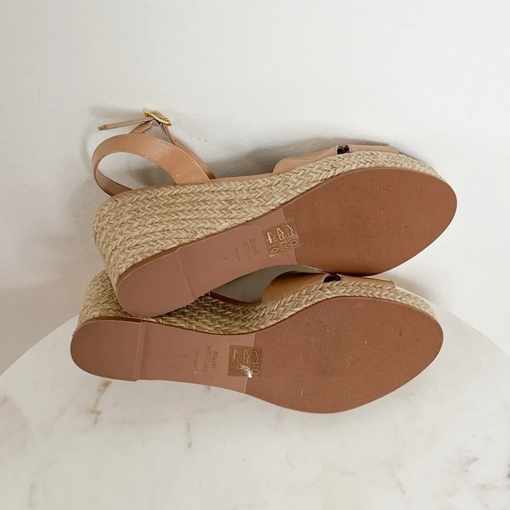 NEW Stuart Weitzman Rosemarie Nude Wedge Sandals Size 9